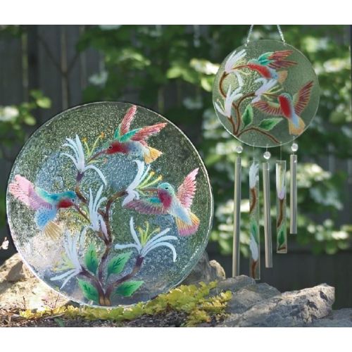  Fusion Art Glass Pavilion - Hummingbird Floral 14 Round Serving Plate