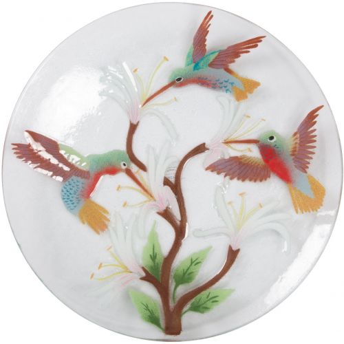  Fusion Art Glass Pavilion - Hummingbird Floral 14 Round Serving Plate