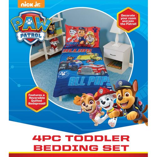  [아마존베스트]Paw Patrol Paw Patrol Calling All Pups 4-Piece Toddler Bedding Set