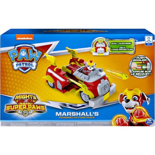  Paw Patrol, Mighty Pups Super Paws Marshall’s Powered Up Fire Truck Transforming Vehicle