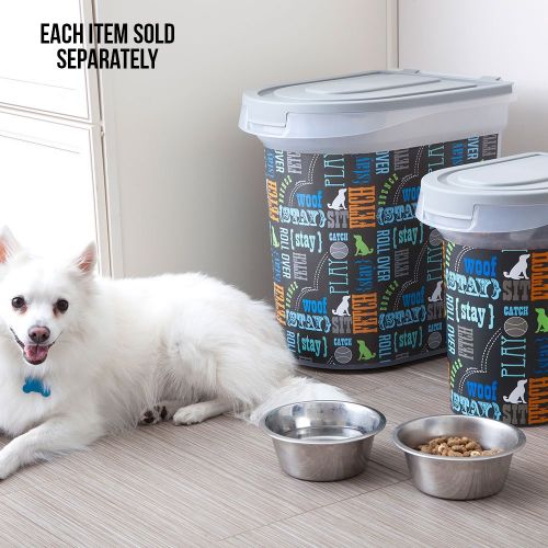  Paw Prints 26 Pound Pet Food Storage Container, Bone Design, Includes 1 Cup Measured Scoop, 15.5 x 13.25 x 16.75 Inches (37185)