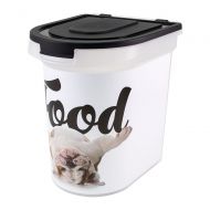 Paw Prints 37579 26 lb. Plastic Rolling Pet Food Bin, Includes Measured Scoop, 15.5 x 16.75 x 13.25, Carlos The Bulldog Design