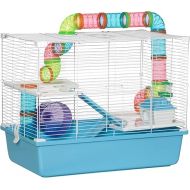 PawHut 3-Tier Large Hamster Cage with Tubes and Tunnels, Portable Carry Handles, Toy-Filled Steel Small Animal House, Includes Exercise Wheel, Water Bottle, Food Dish, 23