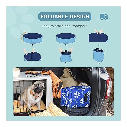  PawHut Foldable Pet Swimming Pool, Portable Dog Bathing Tub, 12