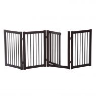 PawHut 31 x 81 4 Panel Freestanding Wooden Expandable Pet Gate with Door