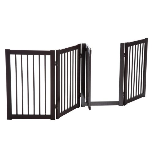  PawHut 31 x 81 4 Panel Freestanding Wooden Expandable Pet Gate with Door