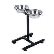 PawHut Stainless Steel Adjustable Height Elevated Double Diner Dog Bowls