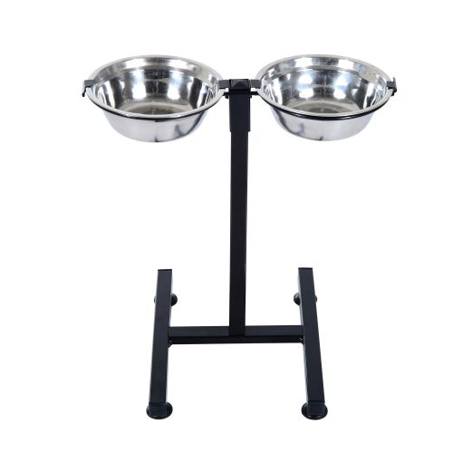  PawHut Stainless Steel Adjustable Height Elevated Double Diner Dog Bowls