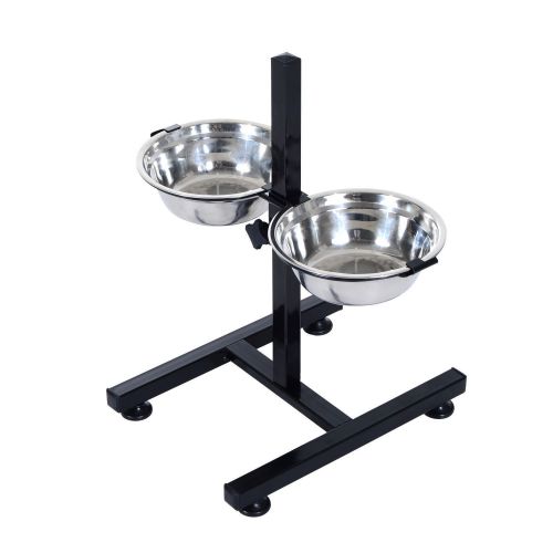  PawHut Stainless Steel Adjustable Height Elevated Double Diner Dog Bowls