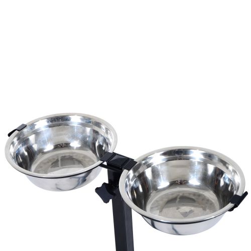  PawHut Stainless Steel Adjustable Height Elevated Double Diner Dog Bowls