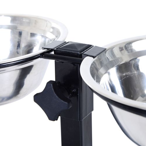  PawHut Stainless Steel Adjustable Height Elevated Double Diner Dog Bowls