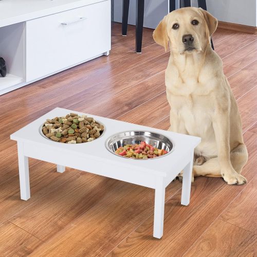  PawHut 23” Wooden Heavy Duty Dog Food Bowls Pet Elevated Feeding Station