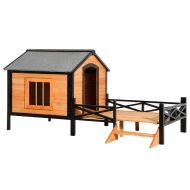 PawHut Large Wooden Cabin Style Elevated Outdoor Dog House