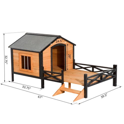  PawHut Large Wooden Cabin Style Elevated Outdoor Dog House