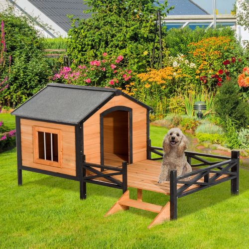  PawHut Large Wooden Cabin Style Elevated Outdoor Dog House