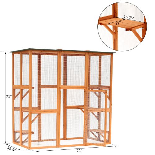  PawHut Large Wooden Outdoor Cat Enclosure Catio Cage with Ramp and Covered House