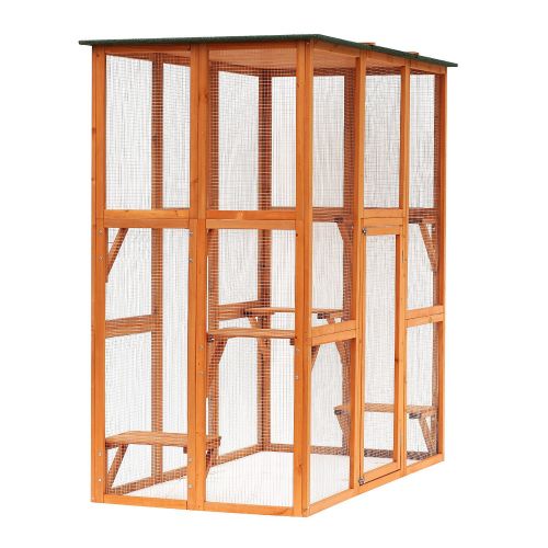  PawHut Large Wooden Outdoor Cat Enclosure Catio Cage with Ramp and Covered House