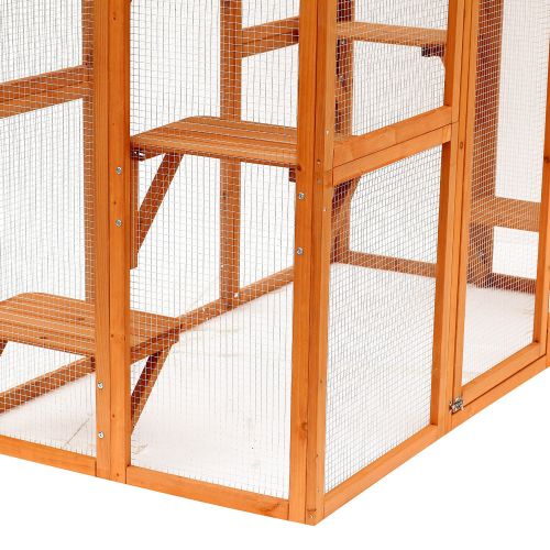  PawHut Large Wooden Outdoor Cat Enclosure Catio Cage with Ramp and Covered House