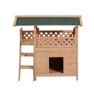 PawHut 2-Story Indoor/Outdoor Wood Cat House Shelter with Roof