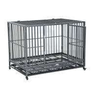 PawHut 48 Heavy Duty Steel Dog Crate Kennel Pet Cage w/Wheels - Grey Vein