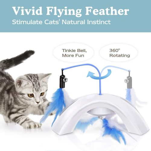  [아마존 핫딜] [아마존핫딜]PAWABOO Feather Teaser Cat Toy, Interactive Feather Wand Cat Toy Flying Feather Cat Catcher with Extra Long Wand and Small Bell, Fun Exerciser Playing Toy for Kitten or cat.