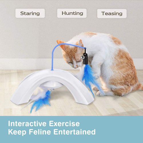  [아마존 핫딜] [아마존핫딜]PAWABOO Feather Teaser Cat Toy, Interactive Feather Wand Cat Toy Flying Feather Cat Catcher with Extra Long Wand and Small Bell, Fun Exerciser Playing Toy for Kitten or cat.