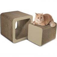 Paws & Pals Square Cat Scratcher Post and Lounger - 2-in-1 Removable Cardboard Scratching Cube Insert with Catnip