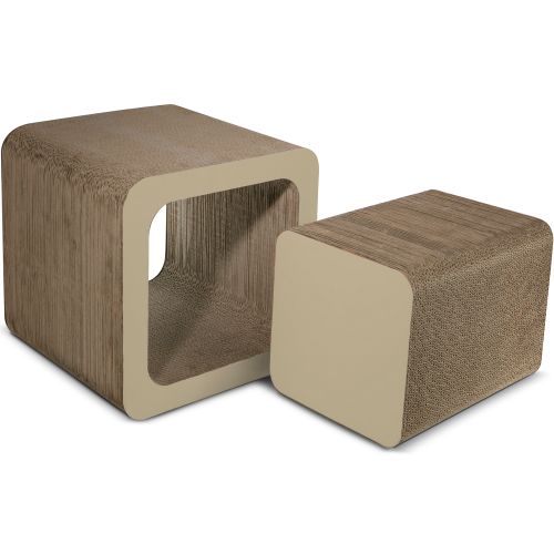  Paws & Pals Square Cat Scratcher Post and Lounger - 2-in-1 Removable Cardboard Scratching Cube Insert with Catnip