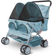 Paws & Pals Double Dog Stroller - Pet Strollers for Small Medium Dogs Cats Two Doggy Puppy or 2 Kitty Cat Carriage Buggy - Fold-able Animal Pets Doggie Cart Carriages