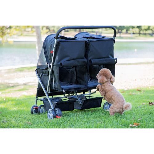  Paws & Pals Double Dog Stroller - Pet Strollers for Small Medium Dogs Cats Two Doggy Puppy or 2 Kitty Cat Carriage Buggy - Fold-able Animal Pets Doggie Cart Carriages