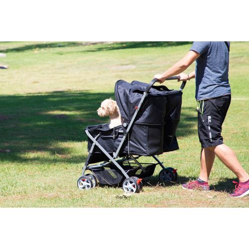  Paws & Pals Double Dog Stroller - Pet Strollers for Small Medium Dogs Cats Two Doggy Puppy or 2 Kitty Cat Carriage Buggy - Fold-able Animal Pets Doggie Cart Carriages