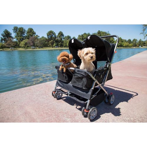  Paws & Pals Double Dog Stroller - Pet Strollers for Small Medium Dogs Cats Two Doggy Puppy or 2 Kitty Cat Carriage Buggy - Fold-able Animal Pets Doggie Cart Carriages