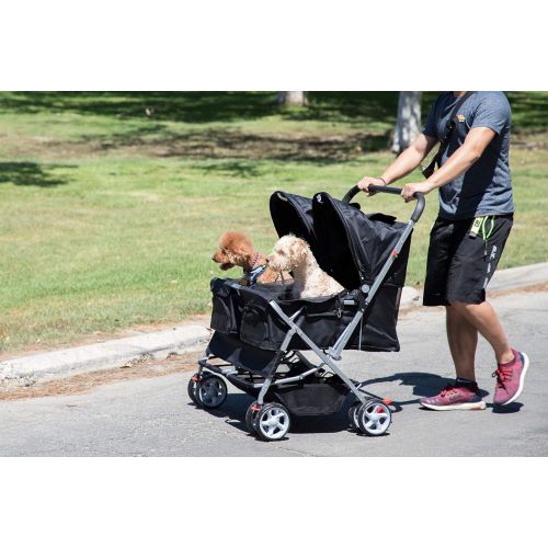  Paws & Pals Double Dog Stroller - Pet Strollers for Small Medium Dogs Cats Two Doggy Puppy or 2 Kitty Cat Carriage Buggy - Fold-able Animal Pets Doggie Cart Carriages