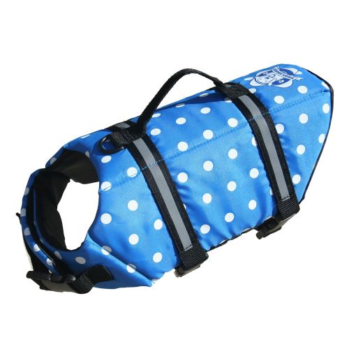  Paws Aboard Designer Dog Life Jacket in Blue Polka Dot Size: XX-Small (Dogs up to 6 lbs)