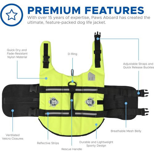  Paws Aboard Dog Life Jacket, Fashionable Dog Life Vest for Swimming and Boating - Neon Yellow