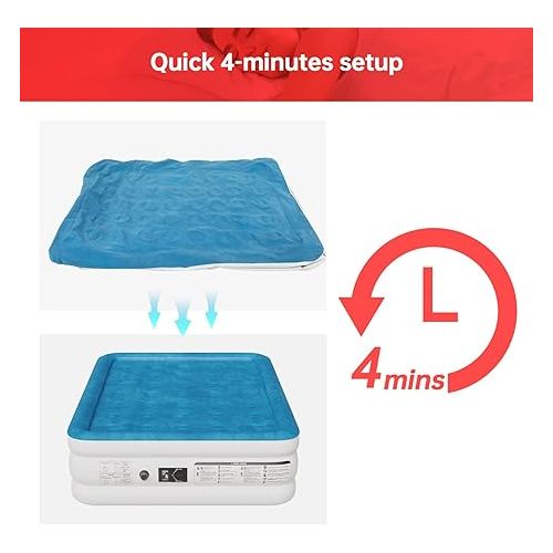  PayLessHere Premium Air Mattress with Built-in Pump /18 in Bed Height Mattress for Camping/Home & Portable Travel Comfortable Inflatable Air Mattress/Easy to Inflate/Quick Set Up (Queen)