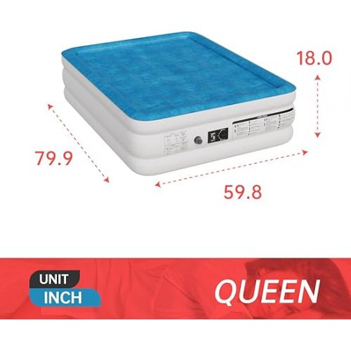  PayLessHere Premium Air Mattress with Built-in Pump /18 in Bed Height Mattress for Camping/Home & Portable Travel Comfortable Inflatable Air Mattress/Easy to Inflate/Quick Set Up (Queen)