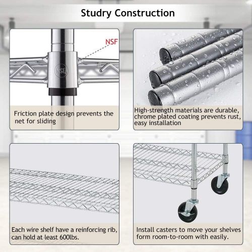  PayLessHere 18x48x82 inch Wire Shelving Unit with Wheels 6 Tier Heavy Duty Storage Rack Metal Shelf Garage Organizer Wire Rack 2100 LBS Capacity with Casters(Chrome)
