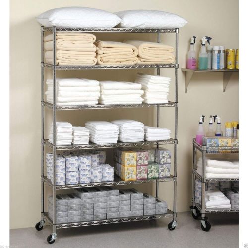  PayLessHere 18x48x82 inch Wire Shelving Unit with Wheels 6 Tier Heavy Duty Storage Rack Metal Shelf Garage Organizer Wire Rack 2100 LBS Capacity with Casters(Chrome)