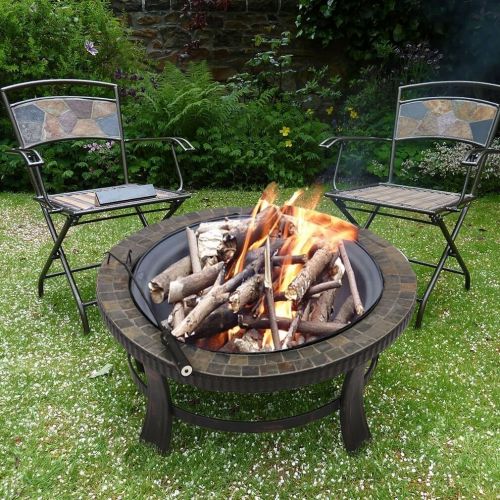  PayLessHere Natural Stone Fire Pit with Copper Accents - 34Inch