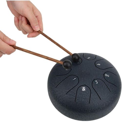  Pbzydu Mini Steel Tongue Drum, 8 Tones 6 Inches Pan Drum C Major Hand Tank Tongue Drum with Rubber Support Pad with Storage Bag(Navy)