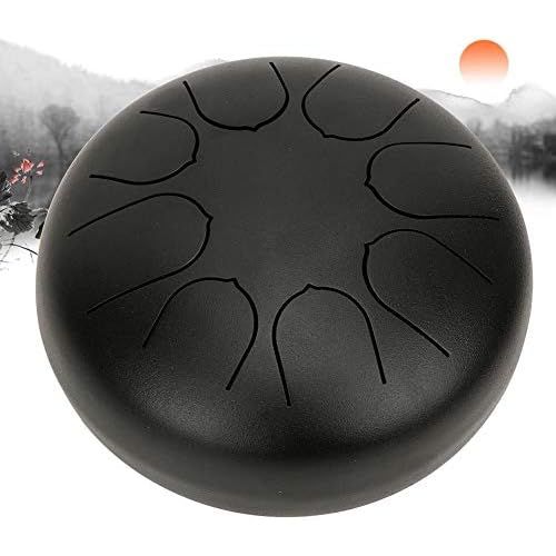  Pbzydu Mini Steel Tongue Drum, 8 Tones 6 Inches Pan Drum C Major Hand Tank Tongue Drum with Rubber Support Pad with Storage Bag(Black)