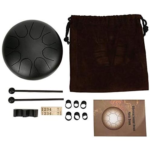  Pbzydu Mini Steel Tongue Drum, 8 Tones 6 Inches Pan Drum C Major Hand Tank Tongue Drum with Rubber Support Pad with Storage Bag(Black)