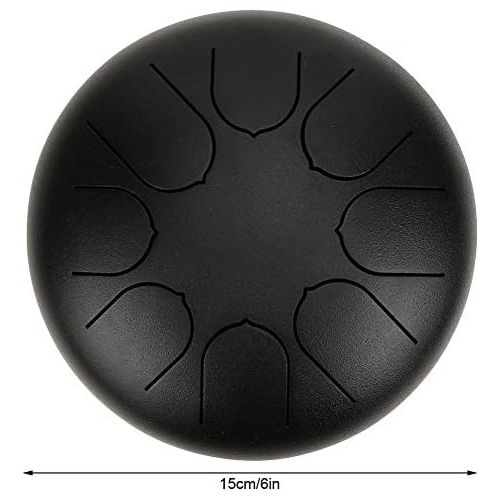  Pbzydu Mini Steel Tongue Drum, 8 Tones 6 Inches Pan Drum C Major Hand Tank Tongue Drum with Rubber Support Pad with Storage Bag(Black)