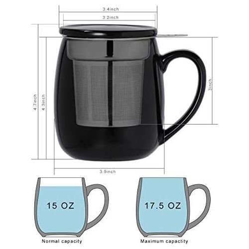  [아마존베스트]Peacehome Tea Cup Infuser Lid: 17.5 OZ Large Ceramic Tea Mug with Strainer & Cover for Steeping Cup of Hot Tea or Coffee - Fine Porcelain Infuser Tea Mug Set for Work Life Gift (Bl