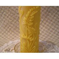 PeaceBlossomCandles Pure Beeswax Embossed Rustic Fern Pillar Candle Natural Color