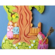 PeaceFleeceYearsPast Baba Yaga, wooden Waldorf puzzle toy, Russian folklore, non-toxic, natural play