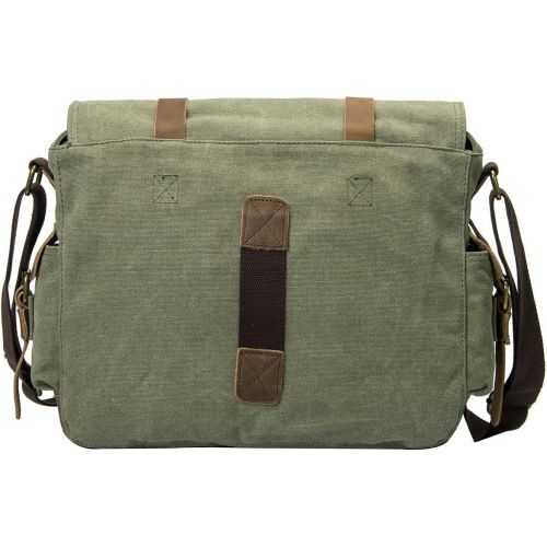 Peacechaos Mens Canvas Camera Bag Leather DSLR SLR Camera Case Vintage Camera Messenger Bag Shoulder Bag Sling Bag (Army Green)