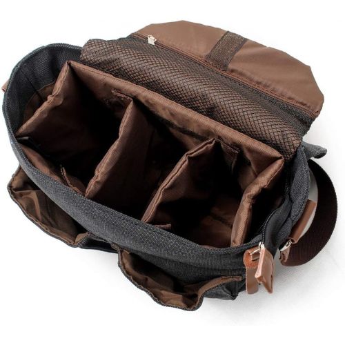  Peacechaos Waterproof Camera Bag/Case, Vintage Canvase Leather Trim DSLR SLR Camera Shoulder Messenger Sling Bag for for Nikon, Canon, Sony, Pentax, Olympus Panasonic, Samsung & Many More