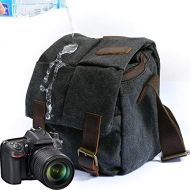 Peacechaos Waterproof Camera Bag/Case, Vintage Canvase Leather Trim DSLR SLR Camera Shoulder Messenger Sling Bag for for Nikon, Canon, Sony, Pentax, Olympus Panasonic, Samsung & Many More